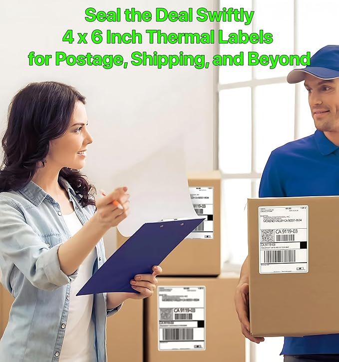 Fanfold [4 x 6 inch] x [500 Labels] Thermal Stack Direct White Strong Adhesive Perforated Postage Shipping Printer Compatible with Zebra SNBC Epson Rollo (500 Labels, Fanfold)