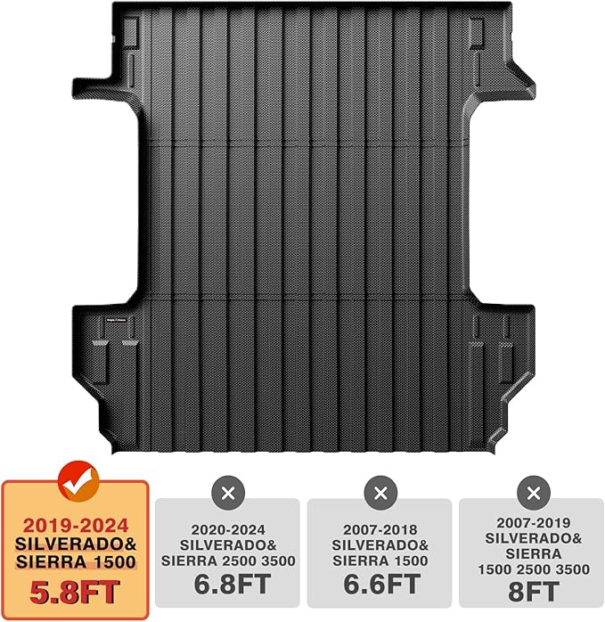 TripleAliners Truck Bed Mat Compatible with 2019-2024 2025 2026 Chevy Silverado/GMC Sierra 1500 Accessories 5'8'' Vehicle Bed Perfectly Flush All Weather Protection TPE Heavy Duty Pickup Cargo Mat