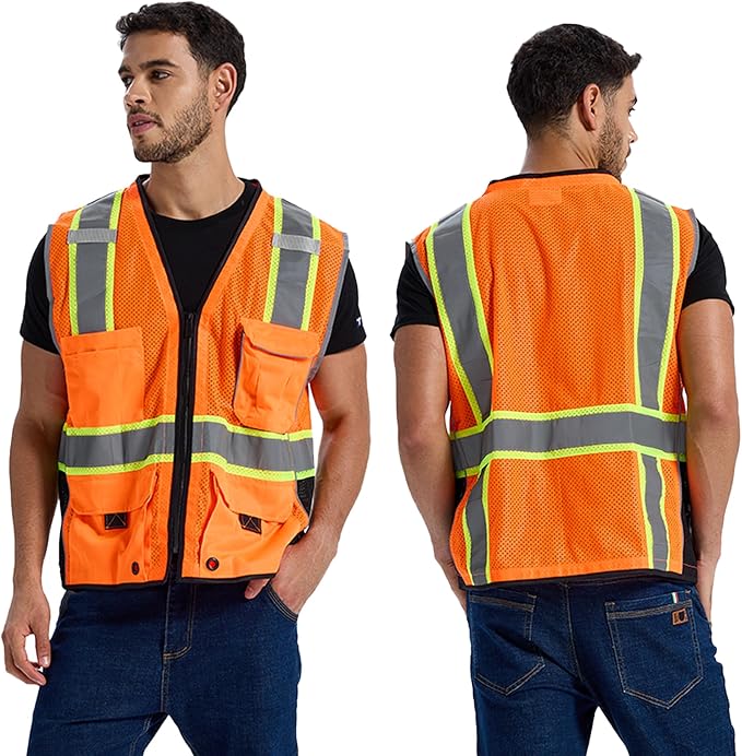 SRsafety High Visibility Vest, Security Vest with 9 Pockets,Mesh Safety Vest for Construction Workers Sanitation Workers