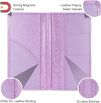 Car Registration and Insurance Holder, Leather Magnetic Shut Vehicle Glove Box Organizer for Document, Card, Driver License, Glitter Purple