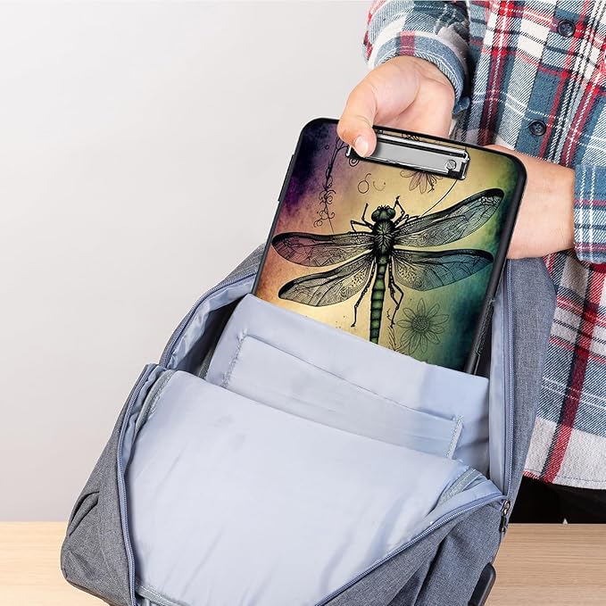 Clipboard with Storage,Heavy Duty Plastic Storage Clipboard with Low Profile Clip,Teacher Must Haves,Office Supplies,Dragonfly Sunflower