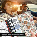 Premium Car Registration and Insurance Card Holder, Cute PU Leather Car Document Holder, Vehicle Glove Box Car Organizer with Magnetic Closure for Driver License, Cards Boho Flowers