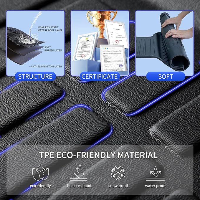 KELCSEECS® Floor Mats & Cargo Liner Custom for Honda Passport 2019-2025 All Weather Protection TPE Floor Liners Front & Rear Row Full Set Honda Passport Accessories Black
