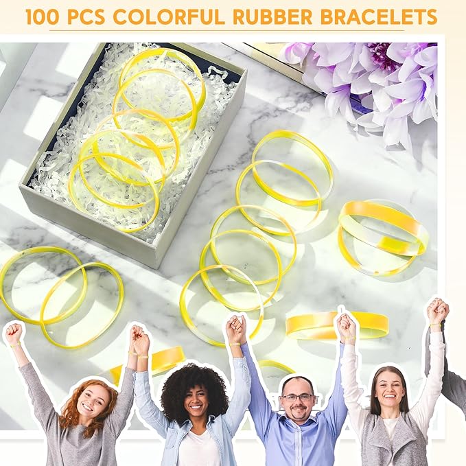 Liliful 100 Pcs Silicone Rubber Wristbands Rubber Wristband Bracelet Bands for Silicone Wristbands for Women Men(Yellow and White)
