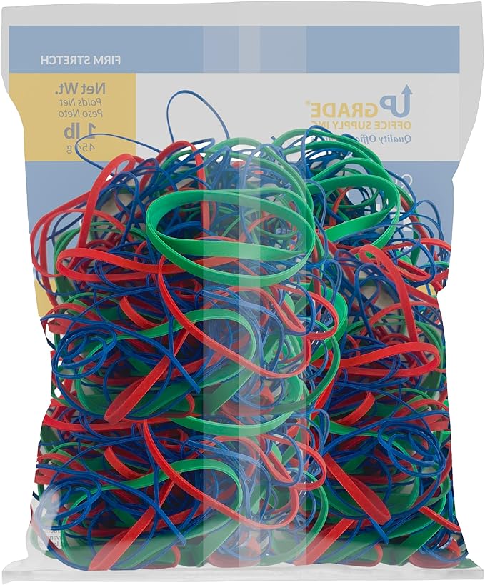 Upgrade Rubber Bands, Assorted Sizes & Colors, 1 lb Bag, USA