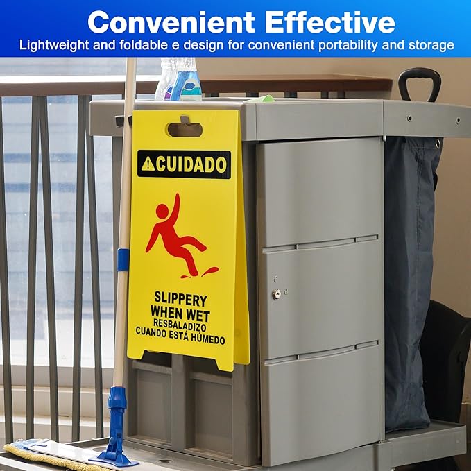 MATTHEW CLEANING 25'' Industrial Wet Floor Sign 3 Pack 2-Sided Durable Corrugated Plastic Birght Yellow Multilingual Warning Signs Commercial Caution Wet Fold-out Floor Signs For Indoors