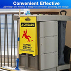 MATTHEW CLEANING 25'' Industrial Wet Floor Sign 12 Pack 2-Sided Durable Corrugated Plastic Birght Yellow Multilingual Warning Signs Commercial Caution Wet Fold-out Floor Signs For Indoors