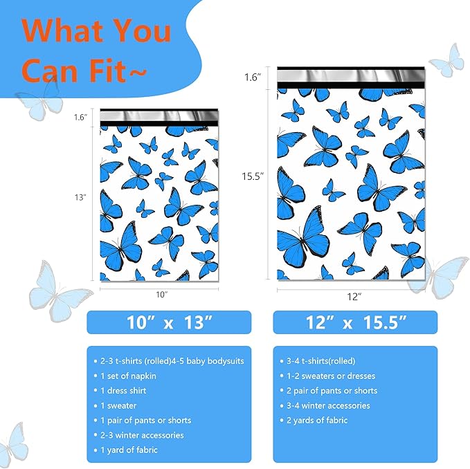 Cute Poly Mailers 10x13 Inch 25 Pcs - Butterfly Printed Shipping Bags for Clothing - Waterproof and Tear Resistant Mailing Envelopes - Self-Sealing Packaging Bags for Small Business