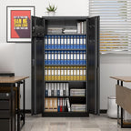 Metal Storage Cabinet with 5 Adjustable Shelves and Pegboard, 71" H×32" W×16" D Garage Storage Cabinet with Lockable Doors for Garage,Office,Home,Gym,School, Lockable File Cabinet, Black
