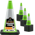 Xpose Safety 18” Lime Green Traffic Cone - 6" Reflective Collar – 24 Pack Multipurpose Premium PVC Safety Cone for Parking, Caution, Construction, Road Crews, Emergency Vehicle - DOT Approved