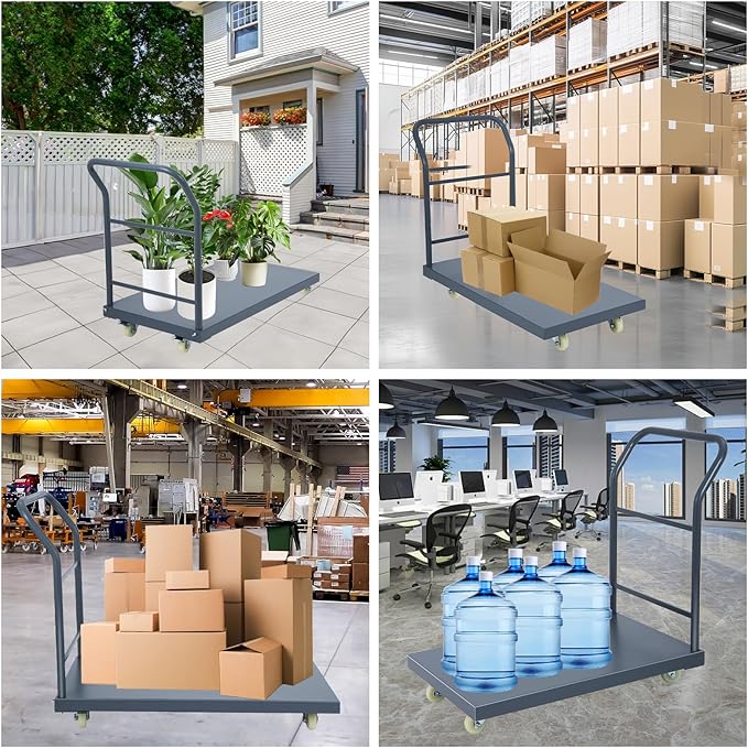 Heavy Duty Flatbed Cart 36"x24" Platform Truck, 2000 lbs Capacity Steel Hand Truck with 4 Swivel Wheels, Industrial Utility Push Cart for Warehouse, Garage, and Moving Supplies