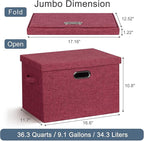Large 17" 36 Quart Collapsible Stackable Storage Bins with Lids, 3 Packs Bright Red Linen Fabric Closet Boxes with Lids, Storage Cube Baskets Container Organizers for Office (17x12x11)