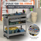 3 Tier Rolling Tool Cart, Heavy Duty Tool Cart on Wheels for Mechanics,400 LBS Tool Cart with Drawers for Garage, Warehouse & Repair Shop (Gray)