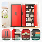 Greenvelly 63" H Metal Storage Cabinet Black Red, Locking Metal Cabinet, Store Tools, Clothes, Tableware and Toiletries, Garage Cabinets with Adjustable Shelves for Office, Home, Garage, Pantry