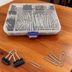 Binder and Paper Clips Set, 340 pcs Assorted Sizes in Container With Compartments - Silver Paper and Black Binder Clips for Home, School, Office Supplies