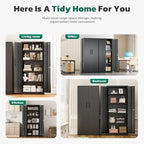 Greenvelly Metal Storage Cabinet, 63" H Locking Metal Storage Cabinet with Doors and 4 Shelves, Lockable Steel Cabinets for Kitchen, Bedroom, Living Room, Office (Black)