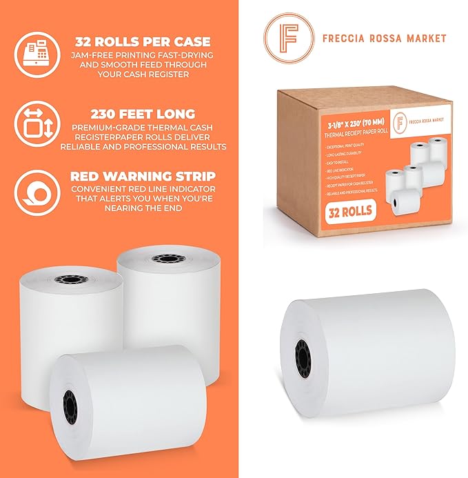 Thermal Printer Receipt Paper Rolls 3 1/8 x 230 for Clover Station Pro Cash Registers and All POS Cash Registers Star Micronics BPA Free (32 Pack)