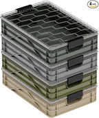 SIDIO Quarter Crate 4 Pack of Stackable Storage Bins - Organizer Bins with Dividers for Garage Organization, Home Storage - Heavy Duty Plastic Containers - 19.16” x 12.75”x 4.57” (Camo)