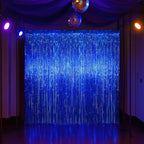 3 Pack 3.3x8.2 Feet Blue Foil Fringe Backdrop Curtains, Tinsel Streamers Birthday Party Decorations, Fringe Backdrop for Graduation, Baby Shower, Gender Reveal, Disco Party
