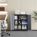 Yizosh Metal Garage Storage Cabinet with 2 Doors and 2 Adjustable Shelves - 35.5" Steel Lockable File Cabinet for Home Office,Garage,Gym,School（Gray Black）