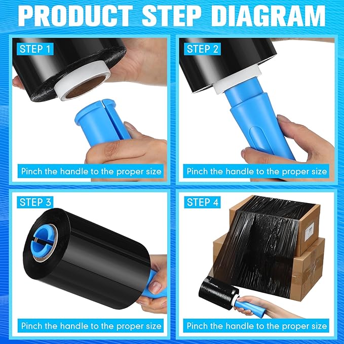 Jutom 16 Pcs Stretch Wrap Roll Plastic Wrap for Moving with 2 Handles 5 x 1000 ft Packaging Shrink Film Self Adhering Shipping Supplies for Moving Furniture Pallet(Black, Blue)