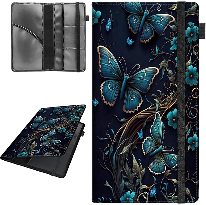 Car Registration and Insurance Holder,Leather Vehicle Glove Box Organizer Wallet for Document,Perfect for any Car,Truck,Motorcycle,Driver License,Trailer or Boat,Men & Women,Purple Butterfly Flower