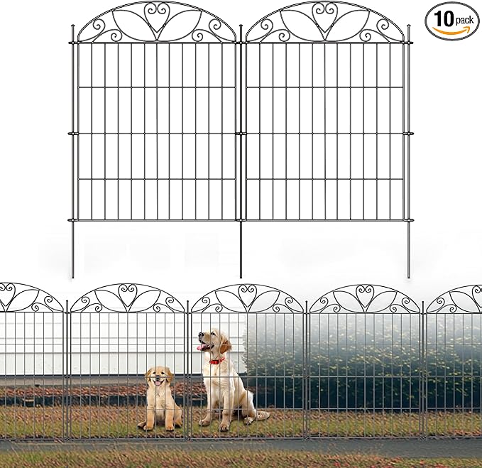10 Panels No Dig Decorative Outdoor Garden Fence, 40 in(H) X 23.6 ft(L) Animal Barrier Fencing, Rustproof Portable Fence, Temporary Dog Fence Outdoor for Yard, Outside, Backyard, Patio