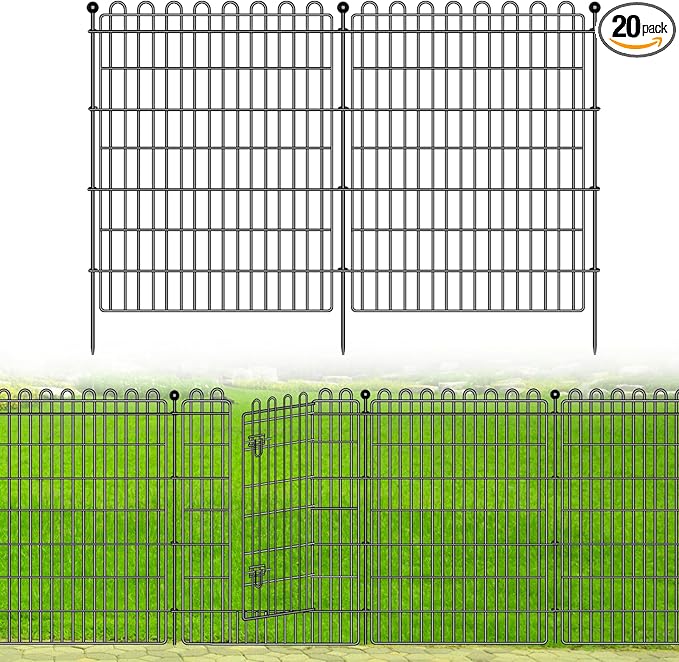 20 Panels No Dig Decorative Garden Fence with 2 Gates for Yard, 40 in(H) X 47.2 ft(L) Animal Barrier Fencing for Outdoor Dog, Metal Portable Garden Fences for Borders, Pets, Landscape, Temporary Fence
