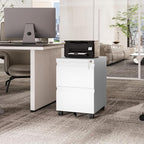 2 Drawers Vertical File Cabinet - Fully Assembled White Under Desk Mobile Filling Cabinet Small Lockable Home Office File Cabinets for A4/Letter/Legal Size