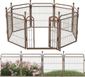24 in(H) Decorative Garden Fence Outdoor for Yard with Gates,Heavy Duty Iron 8 Panels Total 14.7ft(L) Anti Dig Fence with Gravity Automatic Lock for Indoor/Outdoor Decorative Dog Fence,Brown
