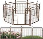 24 in(H) Decorative Garden Fence Outdoor for Yard with Gates,Heavy Duty Iron 8 Panels Total 14.7ft(L) Anti Dig Fence with Gravity Automatic Lock for Indoor/Outdoor Decorative Dog Fence,Brown