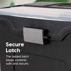 IRIS USA File Box with Lid File Organizer for Letter File w/Organizer-Lid, Plastic Mobile Filing Organizer, Water Resistant Document Box, Portable File Box with Handle, Secure Buckle, Lockable, Black