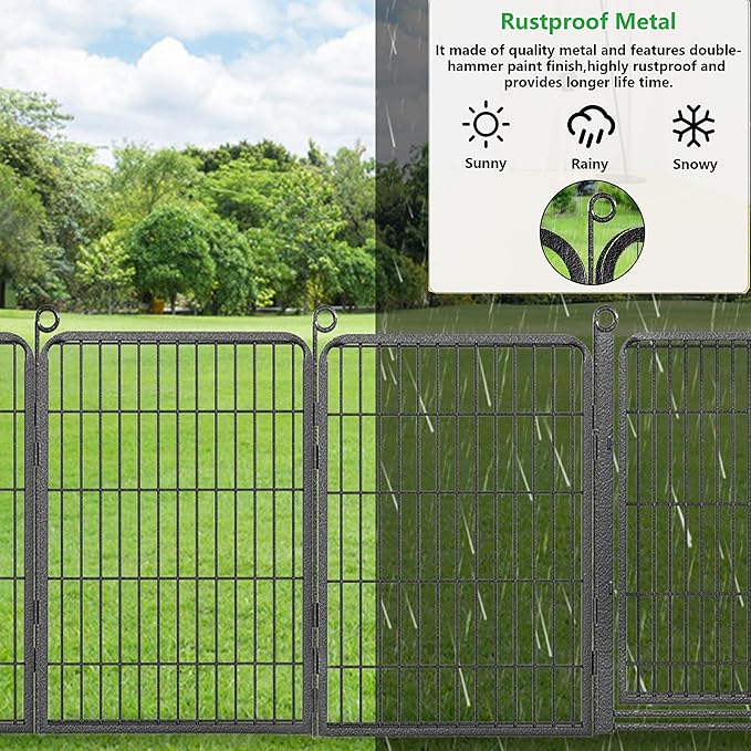 Decorative Garden Fence with Extra Wide Gate Garden Fencing for Yard, 32 in(H) x 22 ft(L) Metal Flower Bed Fencing Temporary Fence for Dogs Outside Dog Fencing for Garden Beds