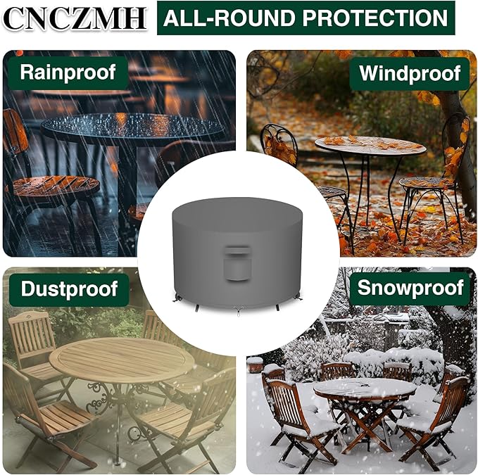 Heavy Duty Patio Furniture Covers Waterproof, 600D Round Outdoor Furniture Cover Waterproof for Sectional Sofa Couch, Outdoor Dining Table and Chair Set Covers 36"DIA x 28"H, Grey