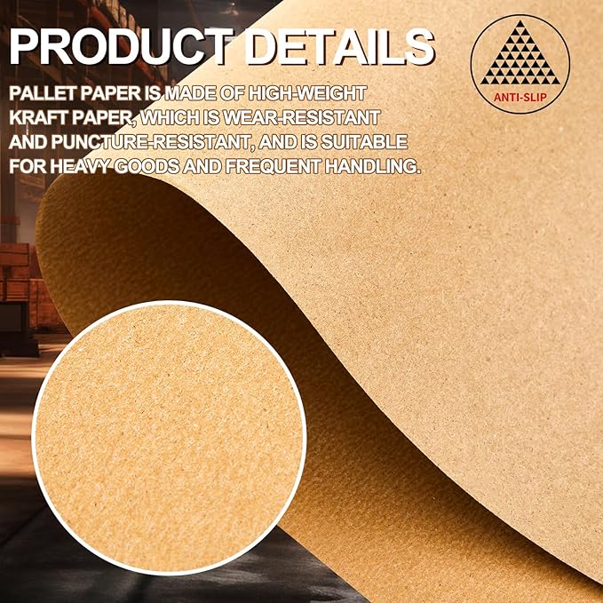 Tatuo 100 Sheet Anti-slip Pallet Paper, 40"x48" Heavy Duty Kraft Brown Paper for Stabilizing Pallets, Prevents Load Shifting for Bags & Cartons, Ideal for Warehousing & Shipping