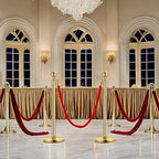 5PCS Gold Stanchion Post, 5 Ft Red Velvet Rope Stainless Steel Crowd Control Barriers Used for Theaters Parties Wedding Museums Exhibition