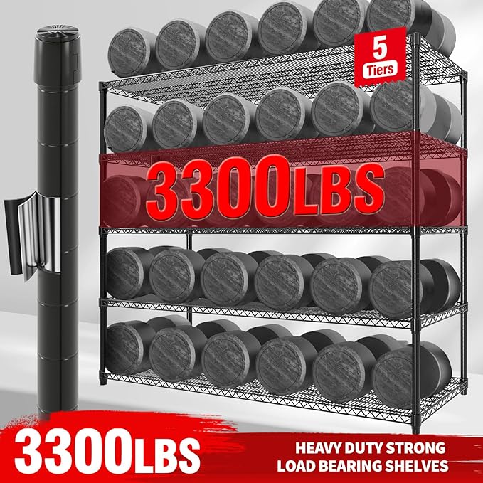 Garvee Heavy Duty 82" H Storage Shelving Unit with Wheels, 3300LBS 5-Tier Metal Shelves w/Feet, Adjustable Wire Shelving Organizer Rack Shelf for Garage, Pantry Rooms &Commercial, 59" W x 23.6" D