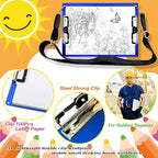 Aluminum Metal Clipboard with Detachable Adjustable Shoulder Strap A4 Double Clip Board Stainless Hangable w/Pen Holder Letter 9" x 12.6" for School Office Business Factory (Blue-with Strap, A4)