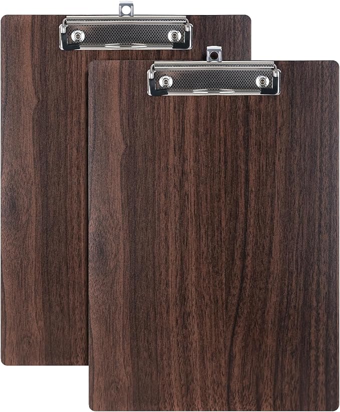 Wood-Grain Lap Board Clipboard, for Letter & A4 Size Solid Wood Texture Writing & Sketching Board with Heavy-Duty Clip (Walnut, 2)