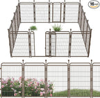 40 in(H) Decorative Garden Fence Outdoor for Yard with 2 Gates,Heavy Duty Iron 16 Panels Total 34.7ft(L) Anti Dig Fence with Gravity Automatic Lock for Indoor/Outdoor Decorative Dog Fence,Brown