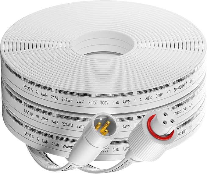33FT Extension Cable for Govee Permanent Outdoor Lights (H705A-H706C), IP68 Waterproof 3-Pin Extension Cord, 22AWG Pure Copper Wire, Expand Holiday Lighting for Christmas, New Year, Roof
