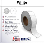 Kenco Color Coding Circle Dot Sticker Labels on a roll (White, 1 INCH 1000 Stickers)