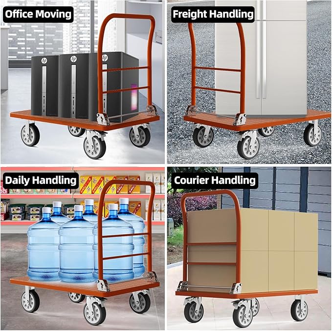 Heavy Duty Platform Truck Cart, Flatbed Cart Folding Hand Trucks, 2200lbs, with 6" Swivel Brake Casters, Foldable for Easy Storage (36" x 24")