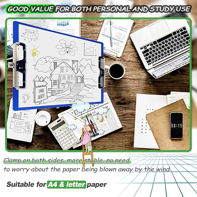 Aluminum Metal Clipboard Sturdy Stainless Hangable with Pen Holder Double Clip Board Size Letter A4 9" x 12.6" for School Office Business Medical Professionals Workshop Factory