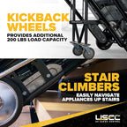 US Cargo Control Appliance Dolly with Stair Climber & Kickback Wheels (12-Pack), 1,200 LBS Capacity, Industrial Appliance Hand Truck with Single Auto Recoil Strap System, Heavy Duty Steel Hand Truck