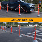 6 Pack 40 Inch Traffic Delineator Posts with Fillable Base and 6.6FT Plastic Chain, Safety Delineator Post Cones with 2 White Reflective Stripes for Construction Work (Red)