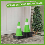 RoadHero 8 Pack Traffic Safety Cones 18 Inch with Black Weighted Base, Plastic PVC Lime Green Cone with Reflective Collar, Cones for Parking Lot, Construction Events, Road Safety