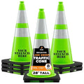 Xpose Safety 28” Lime Green Traffic Cone Dual 6" & 4" Reflective Collar – 8 Pack Multipurpose Premium PVC Safety Cone for Parking, Caution, Construction, Road Crews, Emergency Vehicle - DOT Approved