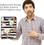 Clipboard with Storage, High Capacity Plastic Storage Clipboard with Low Profile Clip for Women Teachers Work, School & Office Supplies, Cute Pattern Decorative Clipboards, Flower