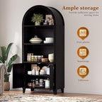 Arched Kitchen Pantry, 5-Tier Arched Cabinet with Fluted Doors, Display Cabinet with Open & Adjustable Shelves, Versatile Cupboard for Dining Room, Living Room, Black